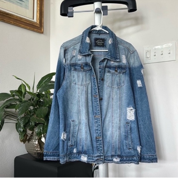 American Bazi Jackets & Blazers - American Bazi Plus Oversized Denim/Jean Jacket Sz 2X Distressed destroyed Blue